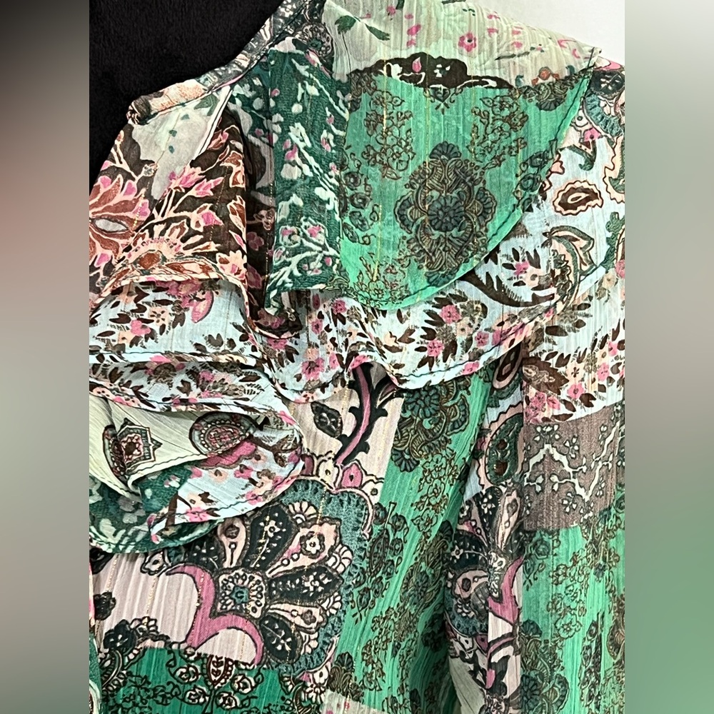 ZARA Long Sleeve Chiffon Semi Sheer Patchwork Lined Maxi Dress- S - Picture 6 of 9